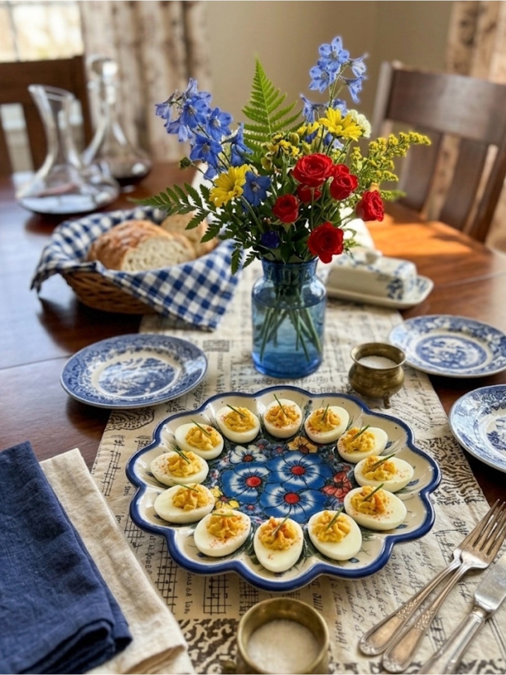 UNIKAT Kalich Polish Pottery Hand Painted Floral Deviled Egg Dish Signed 127